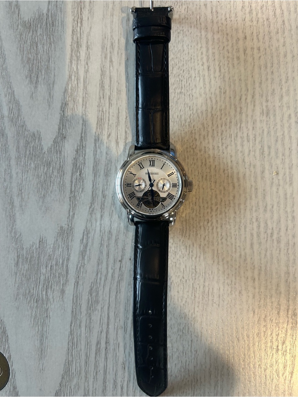 SEAGULL Men's Black Leather Strap Watch - Black Dial - Picture 2 of 6